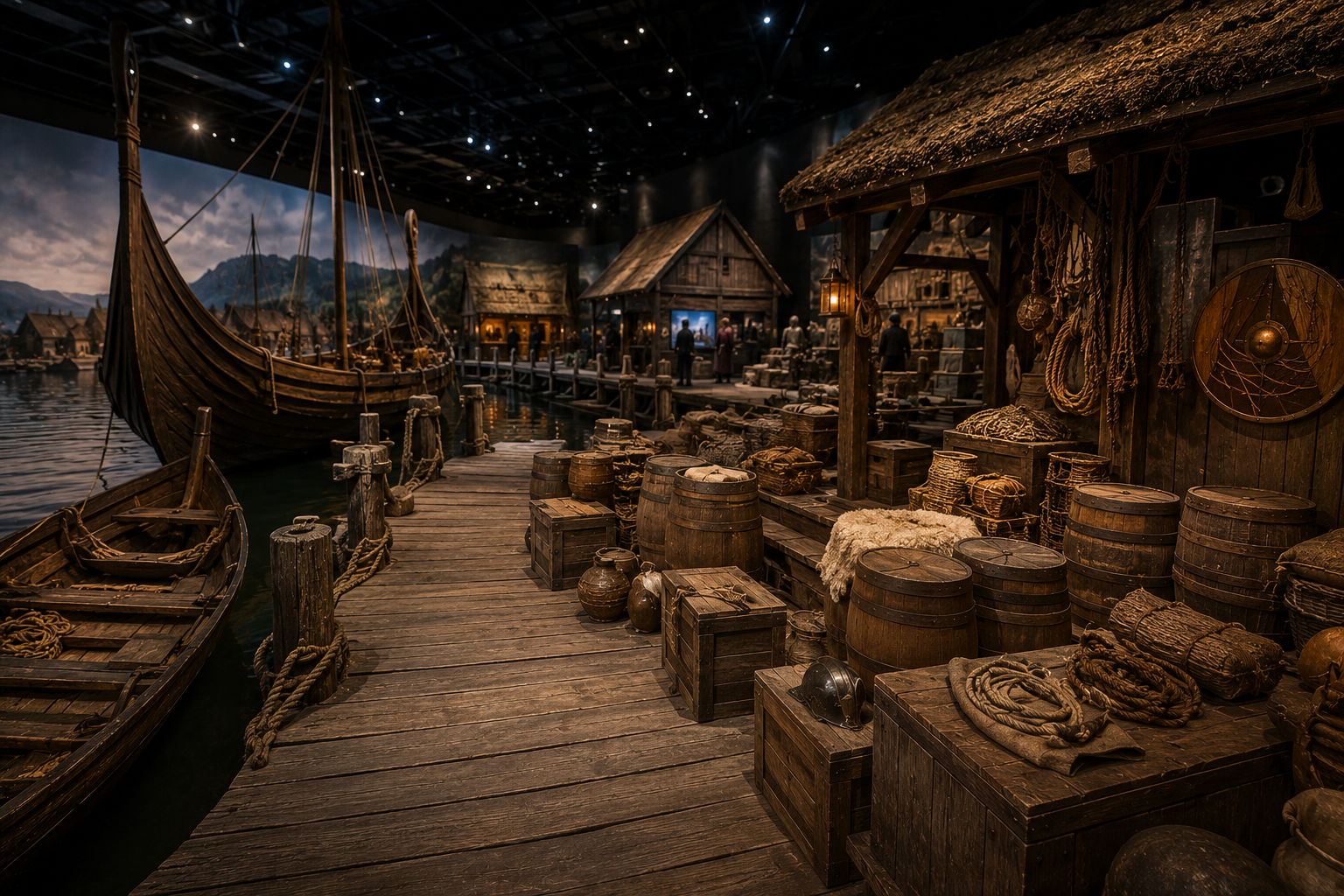 Wikinger Hafen mit Langschiff, Handelssiedlung und Waren im SAARVIK Museum Saarbrücken
