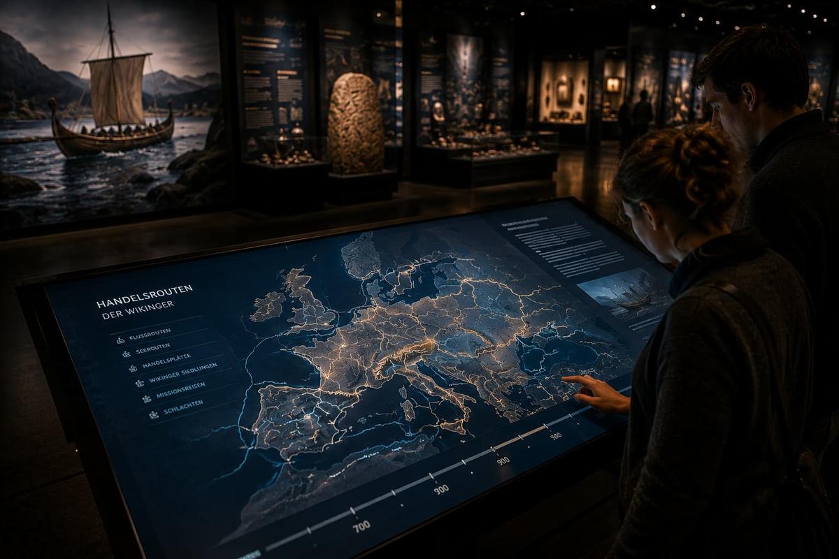 Interaktive Karte der Wikinger Handelsrouten durch Europa in der SAARVIK Ausstellung – Ansicht 2