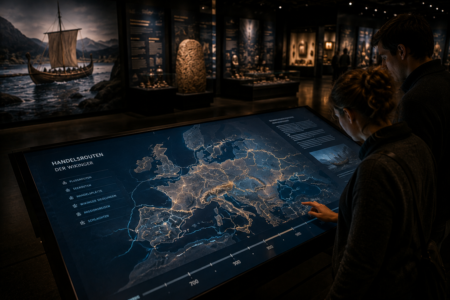 Interaktive Karte der Wikinger Handelsrouten durch Europa in der SAARVIK Ausstellung – Ansicht 2