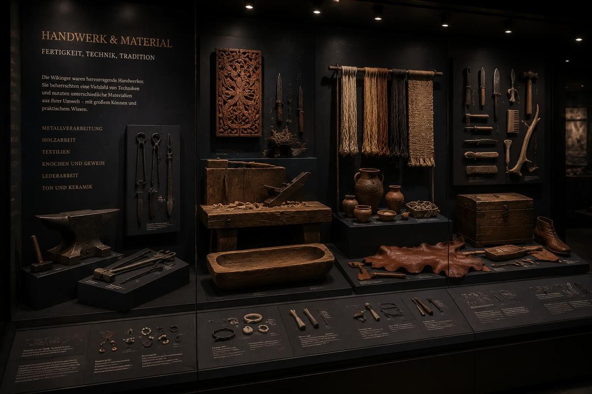 Wikinger Handwerk und Materialien mit Werkzeugen, Textilien und Keramik in Saarbrücken