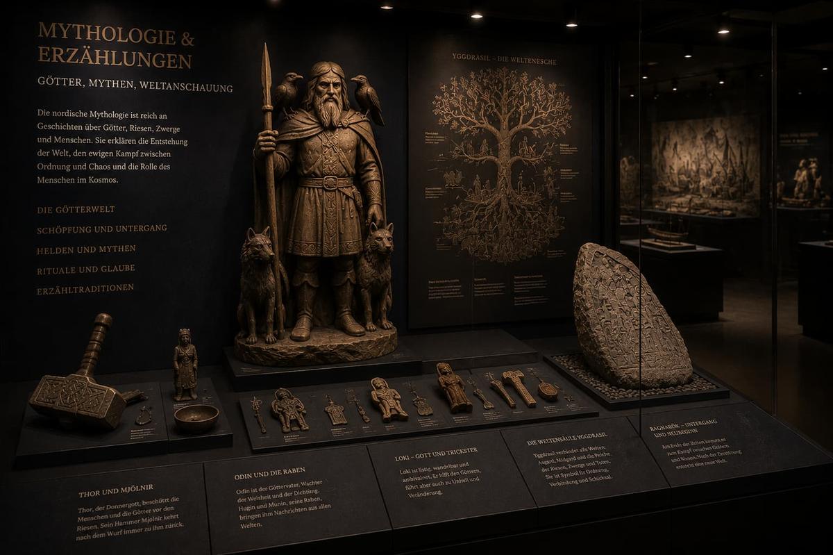 Nordische Mythologie der Wikinger mit Odin, Yggdrasil und Runenstein in Saarbrücken